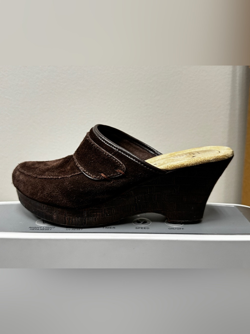 Bass Brown Suede Platform Mule Clogs